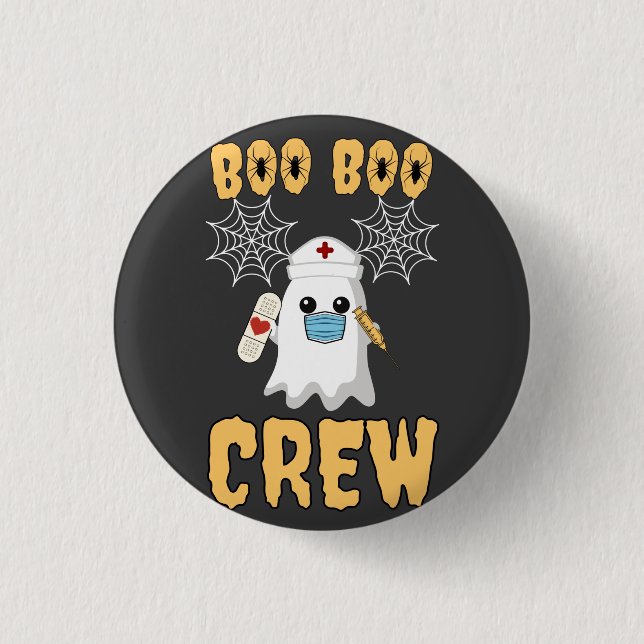 Boo Boo Crew-sjuksköterska med roligt Halloween Gh Knapp (Framsida)