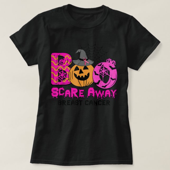 Boo Breast Cancer Pink Ribbon Funny Halloween Pump T Shirt (Design framsida)