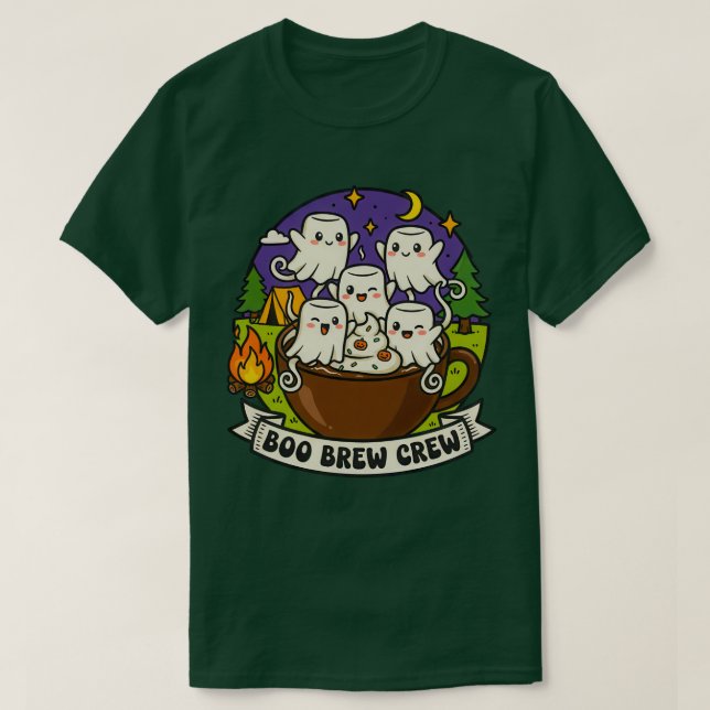 Boo Brew Crew Cute Ghost Coffee Design T Shirt (Design framsida)