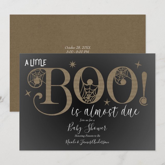BOO Brown Rustic Elegant Baby Shower Inbjudningar (Fram/baksida)