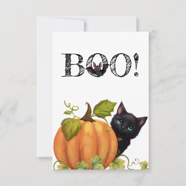 Boo Cat Halloween-platta kort (Framsida)