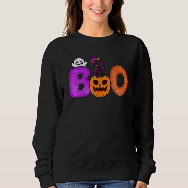 Boo Cat Pumpkin Halloween Ghost Costume Leopard T Shirt (Framsida)