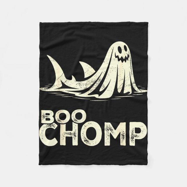 Boo chomp – rolig spökhaj Halloween retro Fleecefilt (Framsidan)