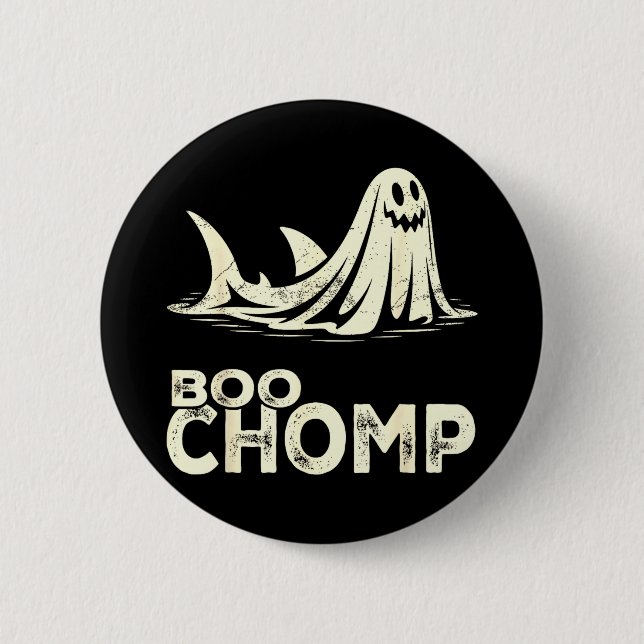 Boo chomp – rolig spökhaj Halloween retro Knapp (Framsida)
