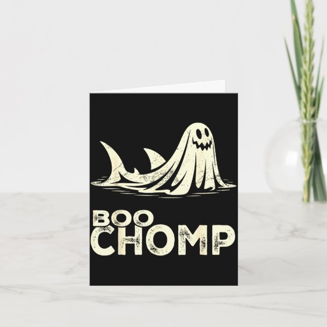 Boo chomp – rolig spökhaj Halloween retro Kort (Framsida)