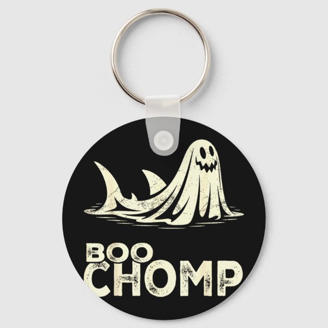 Boo chomp – rolig spökhaj Halloween retro Nyckelring (Framsida)
