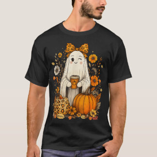 Boo Coquette Leopard Pumpkin Spice Autumn Fall T Shirt