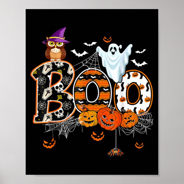Boo Creepy Owl Pumpkin Ghost Halloween Men Women K Poster (Framsidan)