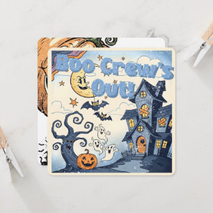 Boo Crew är ute! Vintage Halloween-illustration Inbjudningar