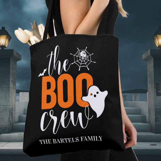 Boo Crew Black & Orange Anpassningsbar Halloween Tygkasse (The Boo Crew Black & Orange Custom Halloween Tote Bag - Just add your name or custom text.)