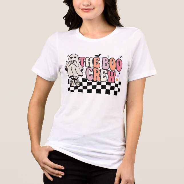 Boo Crew Cute Groovy Retro Ghost Halloween T Shirt (Framsida)