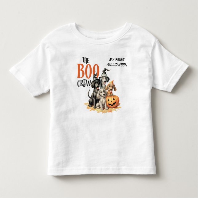 Boo Crew Cute Hundar Kids Halloween T Shirt (Framsida)