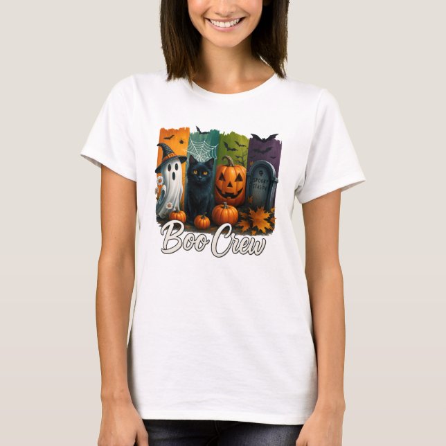 Boo Crew Halloween Black Cat T Shirt (Framsida)
