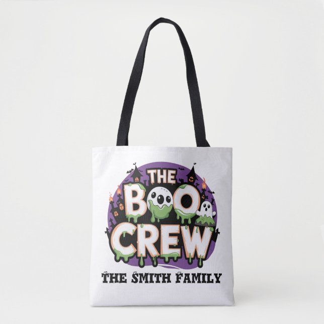 Boo Crew Halloween Bus eller godis-familjen Namn Tygkasse (Framsida)