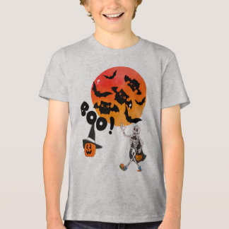 Boo Crew Halloween Kids T-Shirt med Skeleton, Flad