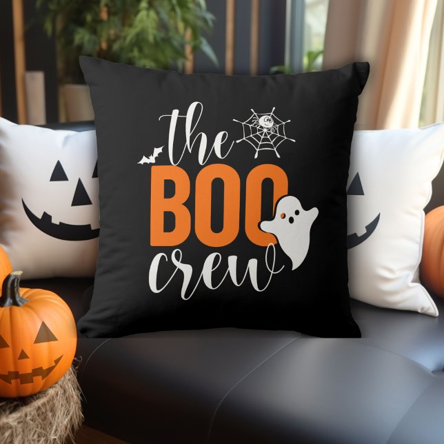 Boo Crew-Orangen och Black Halloween Kudde (The Boo Crew Orange and Black Halloween Throw Pillow)