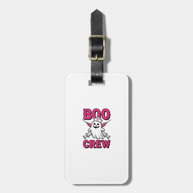 Boo Crew Sjuksköterska Spöke Halloween Vector Desi Bagagebricka (Vertikal Framsida)
