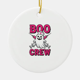 Boo Crew Sjuksköterska Spöke Halloween Vector Desi Julgransprydnad Keramik