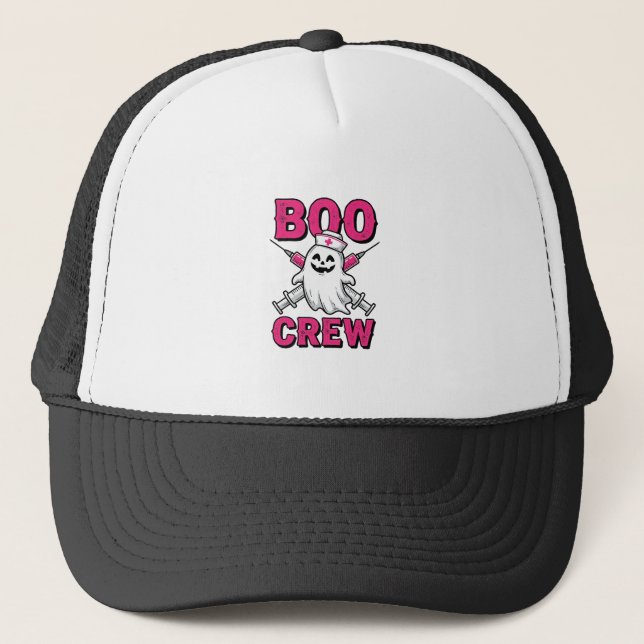 Boo Crew Sjuksköterska Spöke Halloween Vector Desi Keps (Framsida)