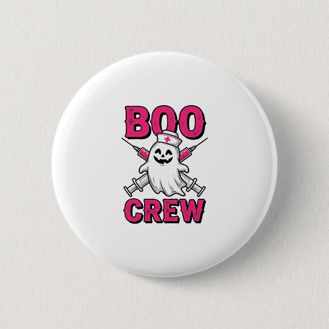 Boo Crew Sjuksköterska Spöke Halloween Vector Desi Knapp (Framsida)