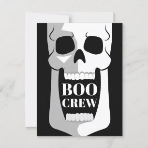 Boo Crew Skull Halloween Black and White Spooky Vykort