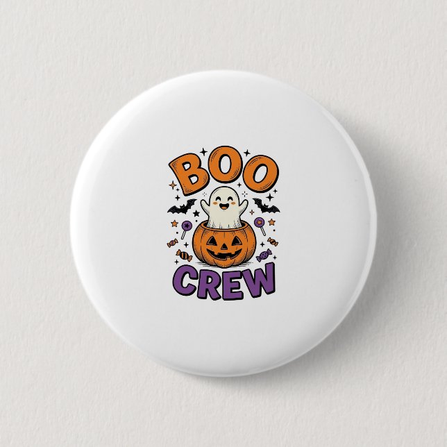 Boo Crew Söt Spök Pumpa Halloween Tröja Design Knapp (Framsida)