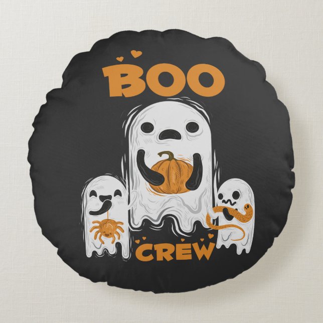 Boo Crew-spöke Halloween-rund kudde (Framsidan)