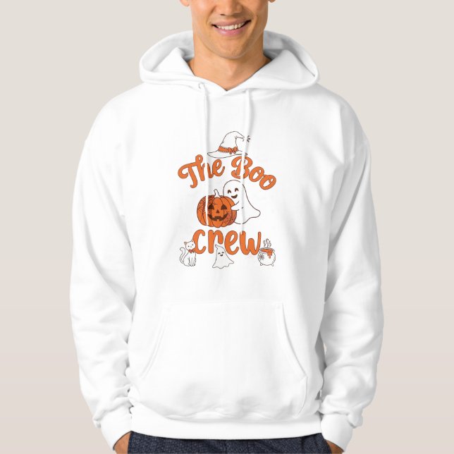 Boo Crew Spökpumpa Vit Katt Häxa Hatt Hoodie (Framsida)