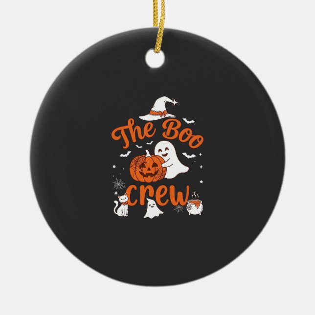 Boo Crew Spökpumpa Vit Katt Häxa Hatt Julgransprydnad Keramik (Framsidan)