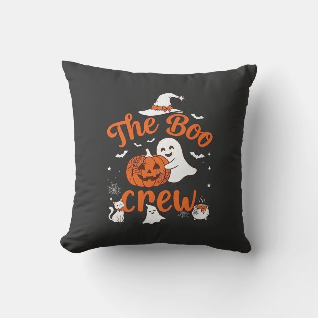Boo Crew Spökpumpa Vit Katt Häxa Hatt Kudde (Framsida)