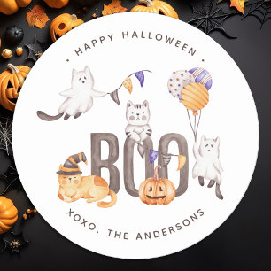 Boo Cute Barn Cats Spöken Pumpkin Happy halloween Runt Klistermärke