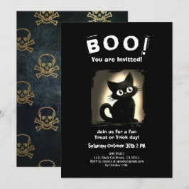 Boo Cute Black Cat Halloween fest-inbjudan Inbjudningar
