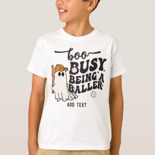 BOO Cute Ghost Funny Softball Baller Kids Baseball T Shirt