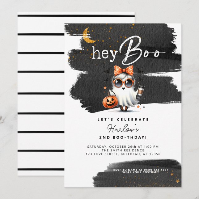 Boo Cute Ghost Halloween Birthday Inbjudningar (Fram/baksida)