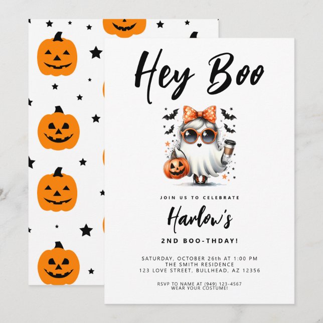 Boo Cute Ghost Halloween Birthday Inbjudningar (Fram/baksida)