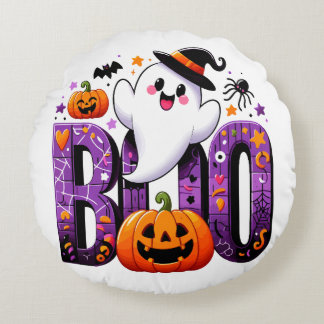 Boo Cute Ghost Halloween Design Rund Kudde