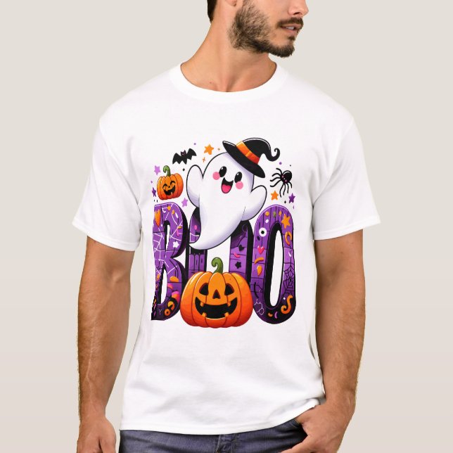 Boo Cute Ghost Halloween Design T Shirt (Framsida)