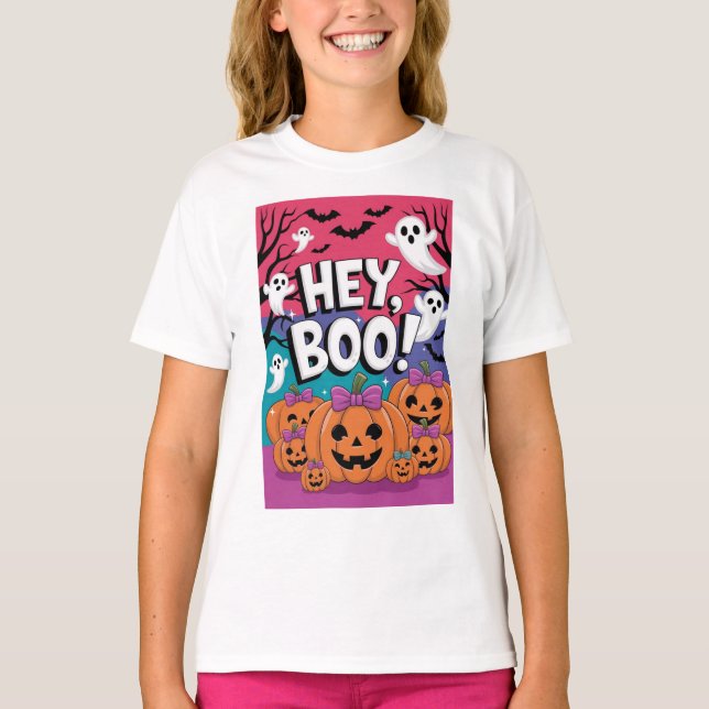 Boo! Cute Ghost Halloween Shirt for Girls T (Framsida)
