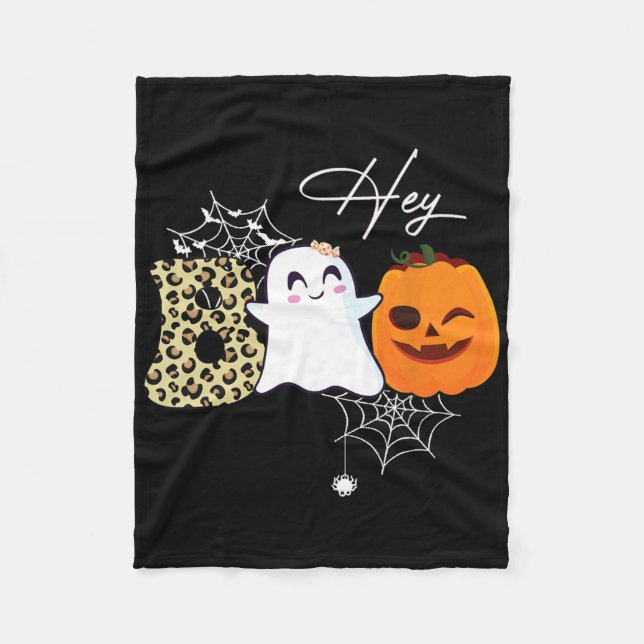 Boo Cute Ghost Pumpkin Ansikte Halloween Fleecefilt (Framsidan)