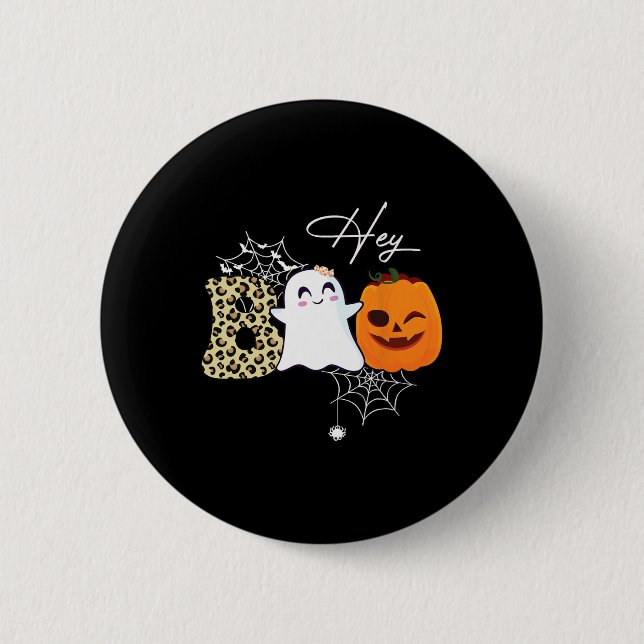 Boo Cute Ghost Pumpkin Ansikte Halloween Knapp (Framsida)