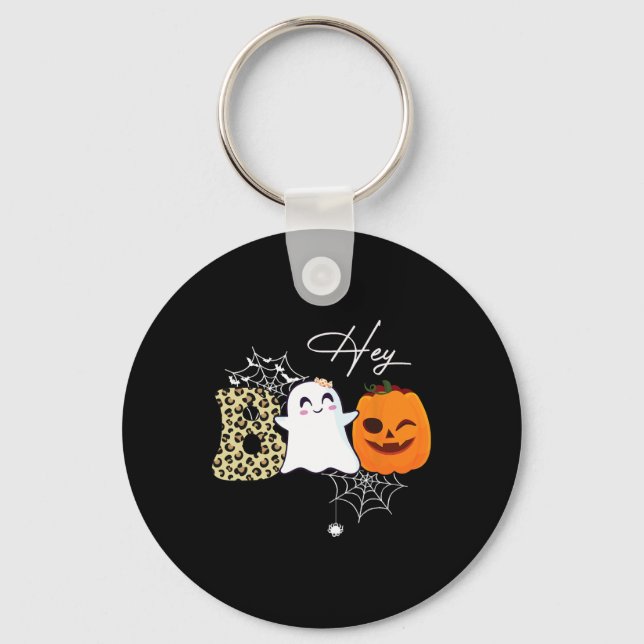 Boo Cute Ghost Pumpkin Ansikte Halloween Nyckelring (Framsida)