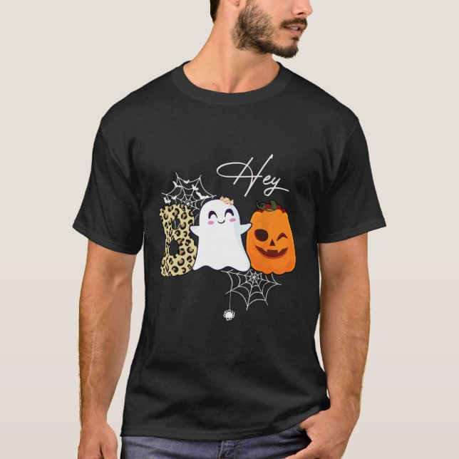 Boo Cute Ghost Pumpkin Ansikte Halloween T Shirt (Framsida)