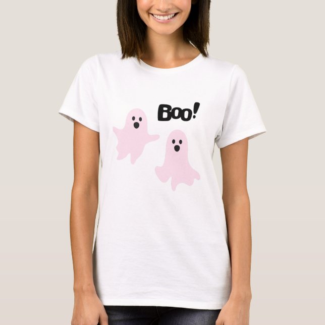Boo Cute Halloween Rosa Spöken Spooky T Shirt (Framsida)