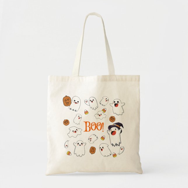 Boo Cute Halloween Spöken Tote Bag Tygkasse (Framsidan)