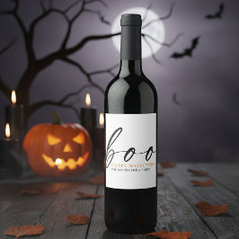 Boo Cute Happy halloween White Vinflaska Etikett