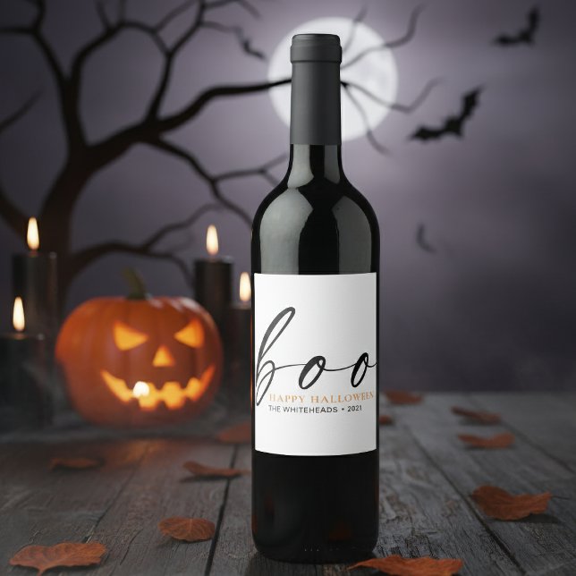Boo Cute Happy halloween White Vinflaska Etikett (Get into the Halloween spirit with this delightfully eerie wine label! )