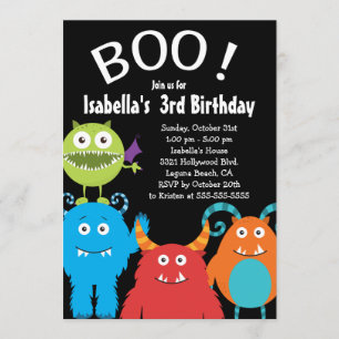 Boo Cute Monsters Barns födelsedag Party bjudan Inbjudningar