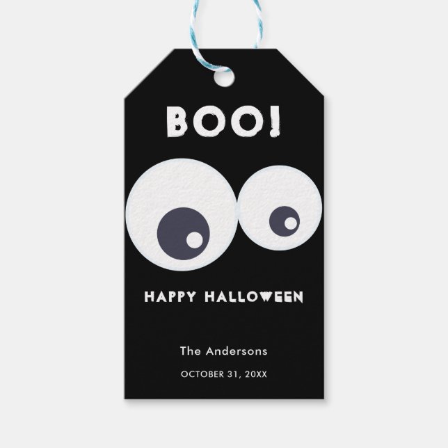 Boo Cute Monsters Eyebollar Happy halloween Black Presentetikett (Framsidan)