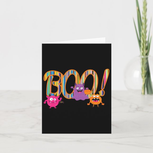 Boo! Cute Monsters Funny Whimsical Halloween Kort (Framsida)