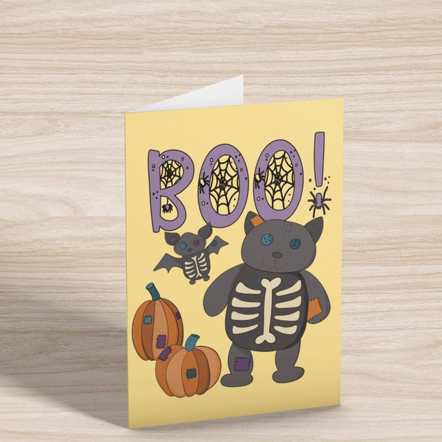 Boo! Cute Patchwork Skeleton Cat and Fladdermus Ha Kort (Skapare uppladdad)